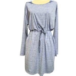 ExOfficio Bugs Away Sol Cool Kaliani Pockets Hooded Dress Women M Heathered Blue